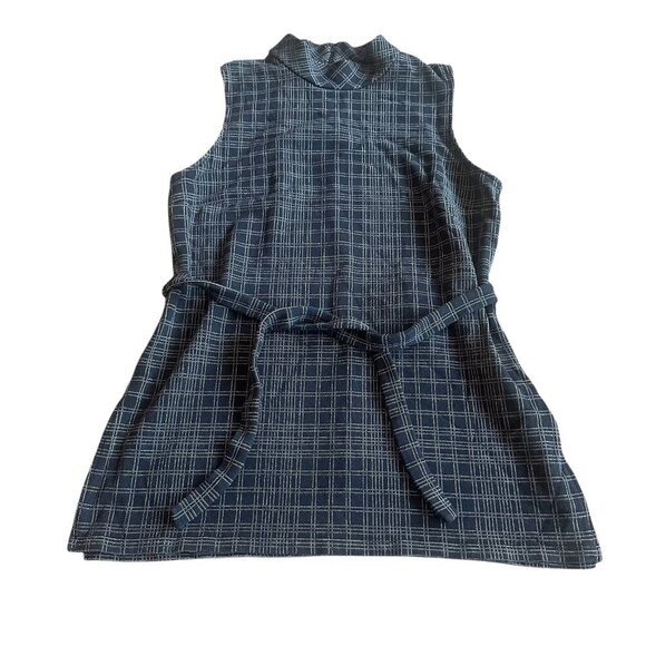 Theory Mock Neck Tunic Structured Knit Top Shirt Blouse Windowpane Size Large - Picture 1 of 11